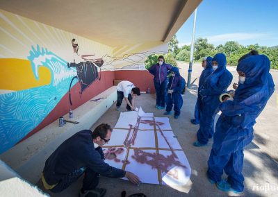 Graffiti Street art Préparation d'un pochoir avec la participation de N.Scauri de l'agence artistique RioFluo et les collégiens de la ville Porto Vecchio en Corse