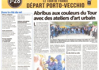 Graffiti Street art Article de presse dans le Corse Matin, représentant la participation des jeunes intervenants pour la Tour de France 2013 en collaboration avec N.Scauri