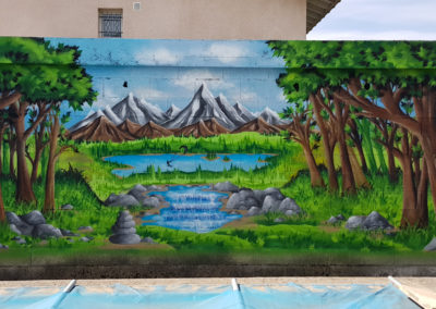 Décoration murale en face d'une piscine à Fillinges en Haute-Savoie 2021 Graffiti Street art