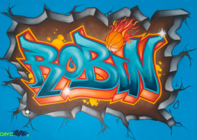 Décoration murale dans la chambre de Robin à la Roquette sur Siagne dans les Alpes Maritimes ( 06 ) 2022 Graffiti Street art