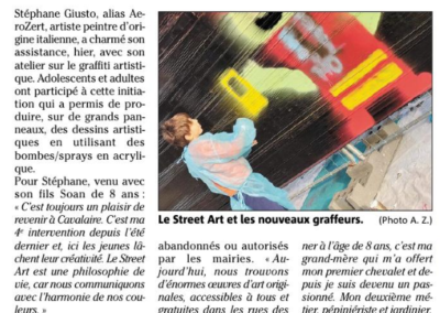 Article de presse Décembre 2022 Initiation graffiti avec les enfants de la ville de Cavalaire sur mer (83) Graffiti Street art 2022