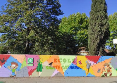 Fresque murale initiation avec les primaires de l'école Sainte-Catherine à Avignon (84) Graffiti Street art 2021