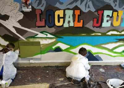 Fresque murale, initiation avec les enfants du local jeunes à Thorenc les Glières en Haute-Savoie (74) Graffiti Street art 2020