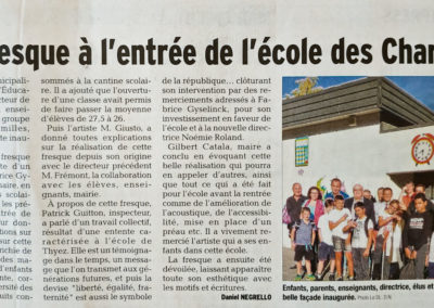 Article de presse dans le Dauphiné de la fresque de l'école des Charmilles à Thyez en Haute-Savoie (74) Graffiti Street art 2018