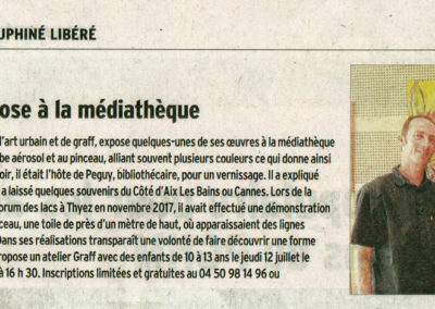 Article de presse dans le Dauphiné pour l'exposition à la médiathèque de Thyez (73) en Haute-Savoie 2018